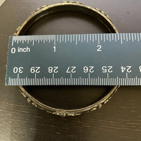Brass Bangle Bracelet 2 1/8" Ornate Floral Design - Picture 3 of 4